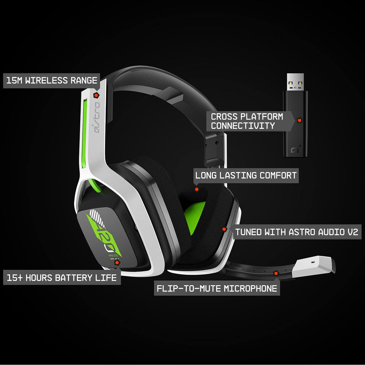 ASTRO Gaming Logitech G A20 Gen 2 Wireless Headset Xbox - White/Green - Headphones - by EasyOptionXY (image 6) | Heavy Bass