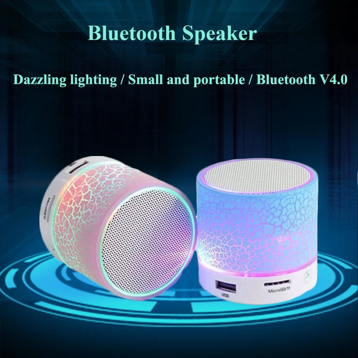 New Mini Portable Car Audio A9 Dazzling Crack LED Wireless Bluetooth 4.1 Subwoofer Speaker TF Card - by Noventix (image 1) |