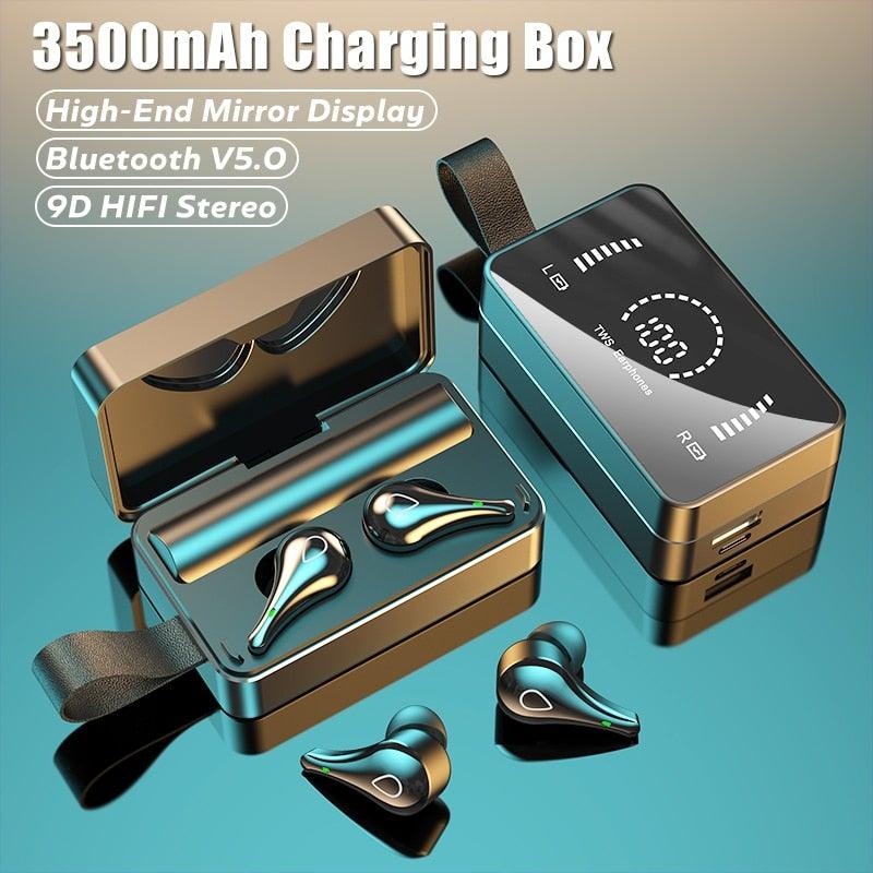Luxury Earphone Bluetooth Compatible Headphones With Mic 3500mAh Mirror Charging Box Wireless (product 10477776142619)